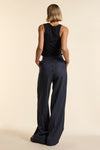 Navy Wool Bold Pinstripe Wide Leg Trouser