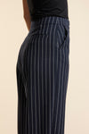 Navy Wool Bold Pinstripe Wide Leg Trouser