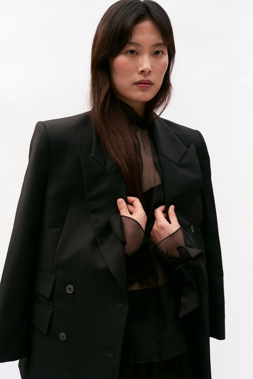 Black Wool Exaggerated Double Breasted Jacket