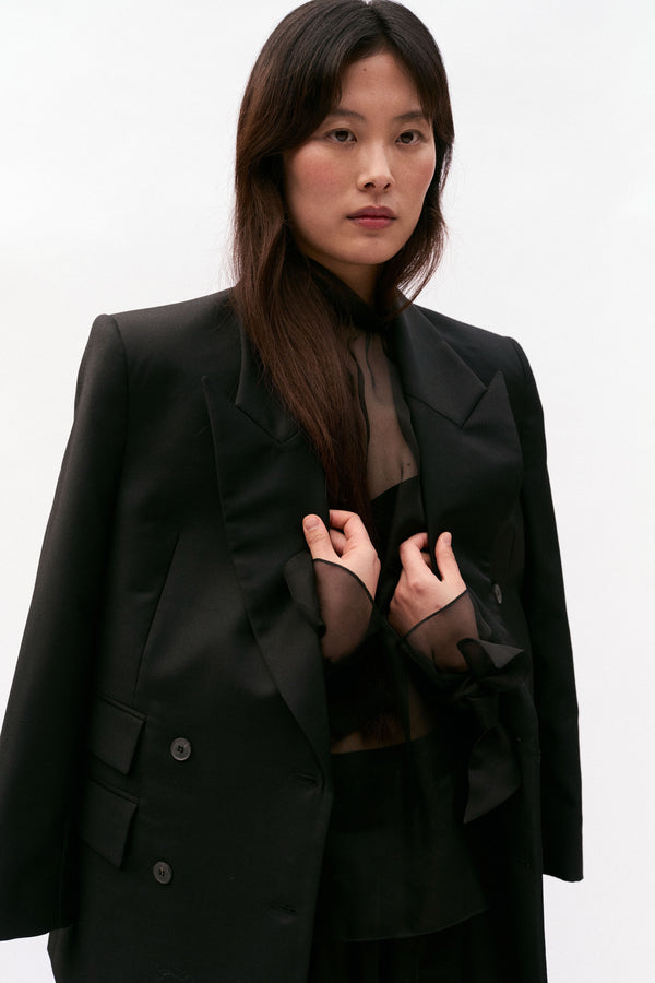 Black Wool Exaggerated Double Breasted Jacket