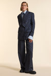 Navy Wool Bold Pinstripe Double Breasted Jacket
