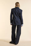 Navy Wool Bold Pinstripe Double Breasted Jacket