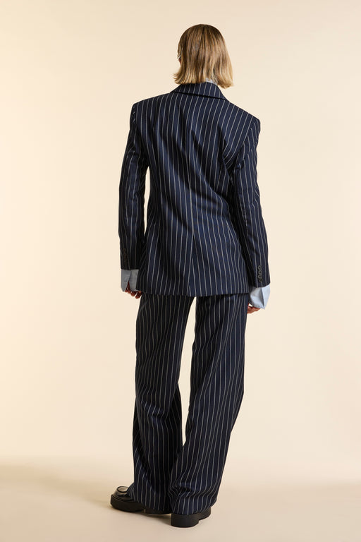 Navy Wool Bold Pinstripe Double Breasted Jacket