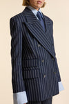 Navy Wool Bold Pinstripe Double Breasted Jacket