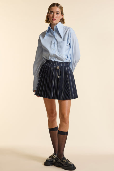 Navy Wool Bold Pinstripe Mini Kilt
