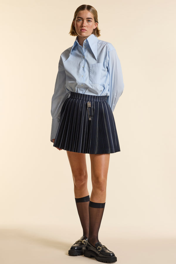 Navy Wool Bold Pinstripe Mini Kilt