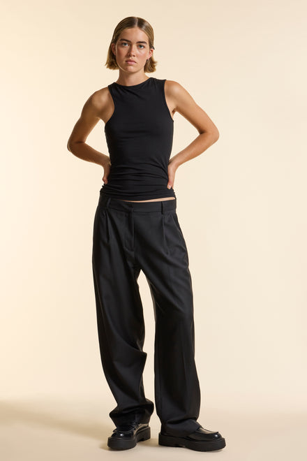 Black Cotton Jersey Asymmetrical Tank Top