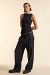 Black Wool Pleated Hipster Trouser