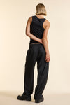 Black Cotton Jersey Asymmetrical Tank Top