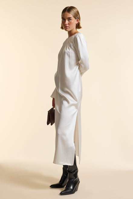 Ivory Silk V Back Dress