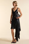 Black Silk Asymmetrical Strap Floaty Dress
