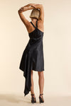 Black Silk Asymmetrical Strap Floaty Dress