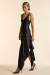 Black Silk Asymmetrical Strap Floaty Dress