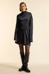 Black Silk Gathered Neck Dress