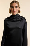 Black Silk Gathered Neck Dress