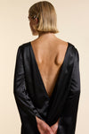 Black Silk V Back Dress