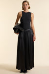 Black Silk Long Gathered Skirt