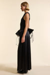 Black Silk Long Gathered Skirt
