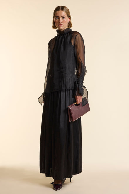 Black Organza Silk Tie Cuff Shirt