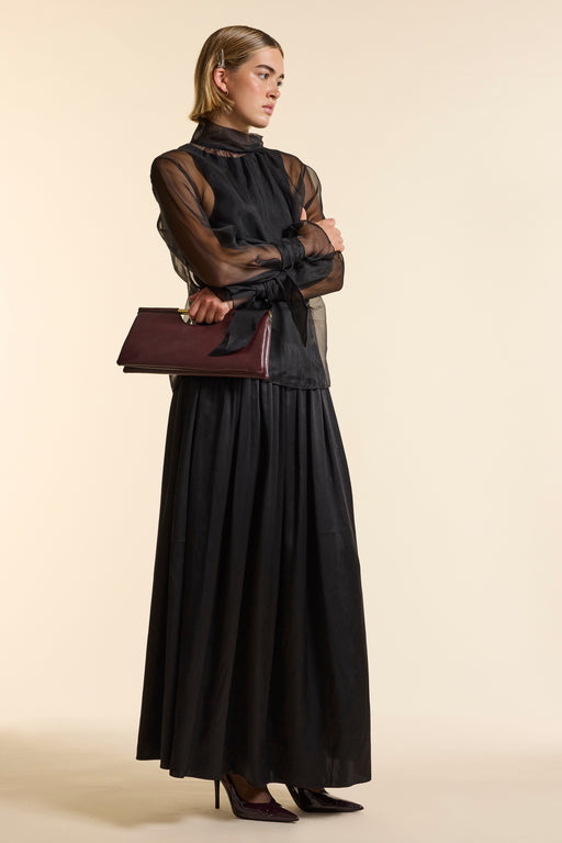 Black Organza Silk Tie Cuff Shirt