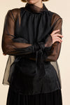 Black Organza Silk Tie Cuff Shirt