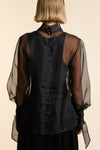 Black Organza Silk Tie Cuff Shirt