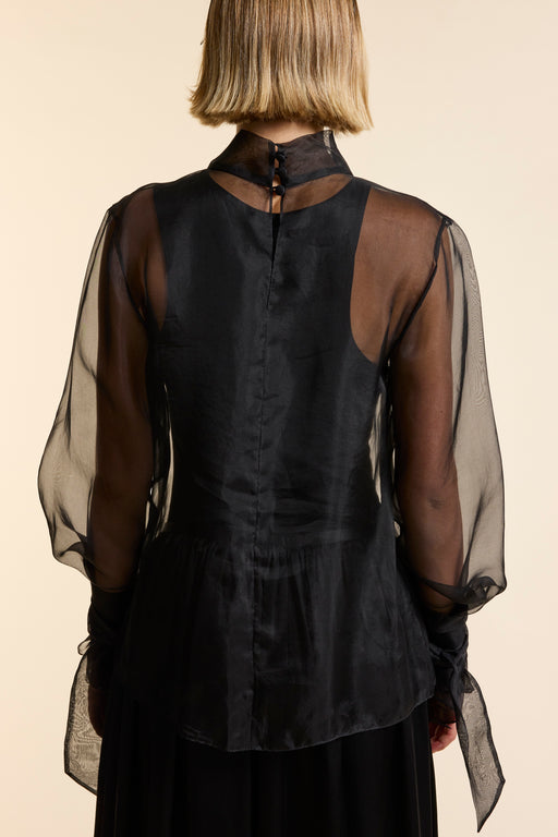 Black Organza Silk Tie Cuff Shirt