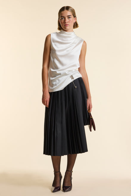 Ivory Silk Sleeveless Gathered Neck Top