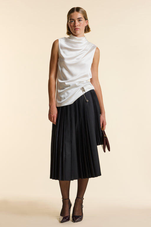 Ivory Silk Sleeveless Gathered Neck Top