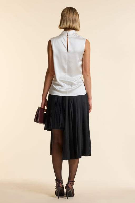 Ivory Silk Sleeveless Gathered Neck Top