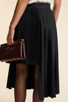 Black Wool Midi Double Pleat Wrap Skirt
