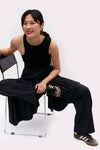Black Cotton Jersey Asymmetrical Tank Top
