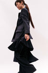 Navy Wool Asymmetrical Pleated Wrap Skirt