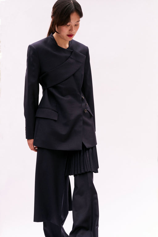 Navy Wool Wrap Jacket