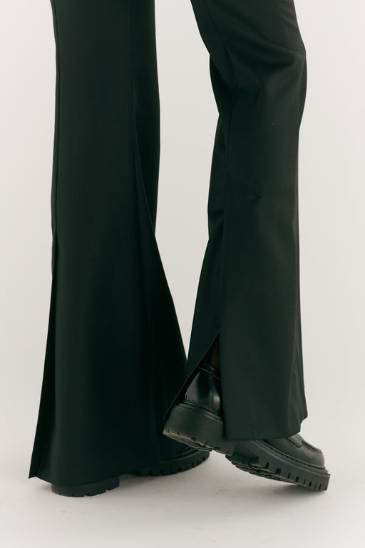 Black Wool Fit & Flare Trouser