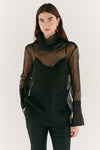 Black Organza Mock Neck Shirt