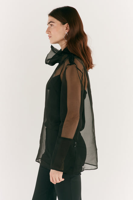 Black Organza Mock Neck Shirt