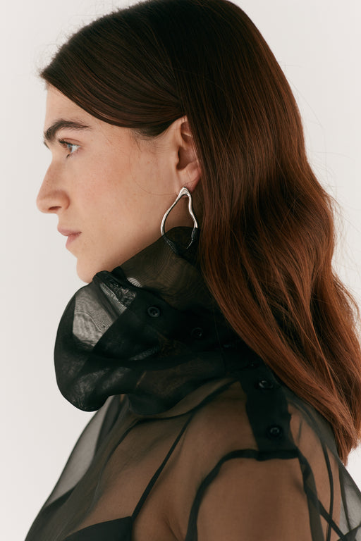 Black Organza Mock Neck Shirt