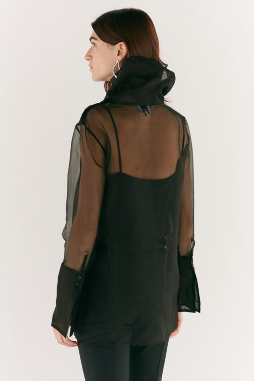 Black Organza Mock Neck Shirt