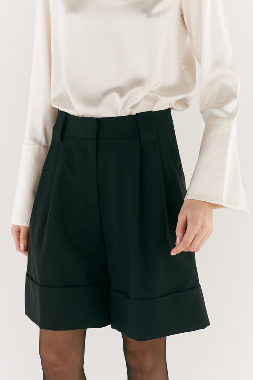 Black Wool Tailored Short