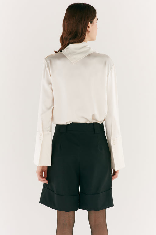 Black Wool Tailored Short