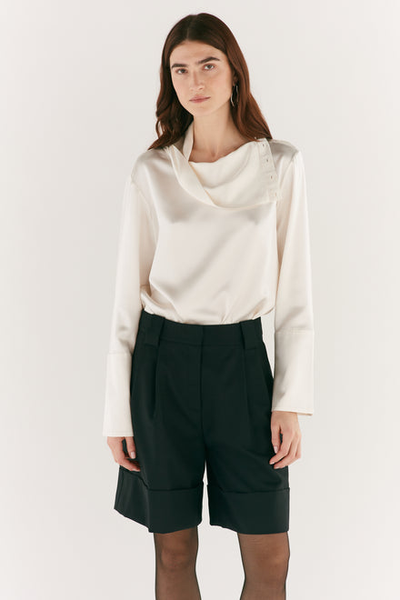 Black Wool Tailored Short