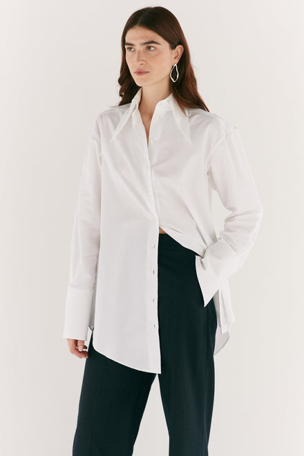 Exaggerated Collar Oversized Tailored Organic Poplin Shirt