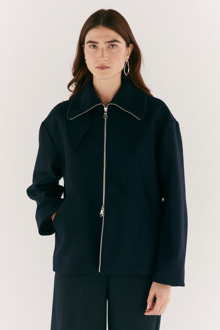 Navy Wool Bomber Jacket