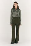 Olive Green Wool Wide Leg Trouser