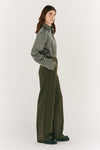 Olive Green Wool Wide Leg Trouser