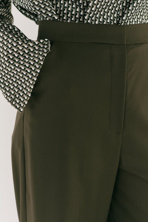 Olive Green Wool Wide Leg Trouser
