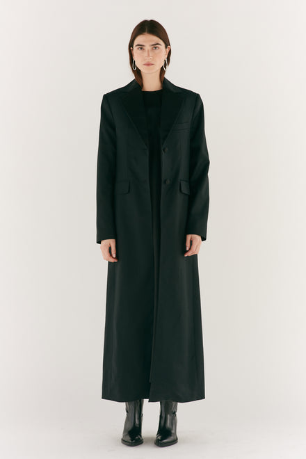 Long Single Breasted Black Tuxedo Coat