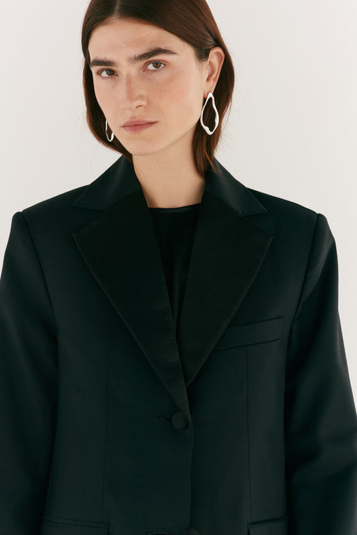 Long Single Breasted Black Tuxedo Coat