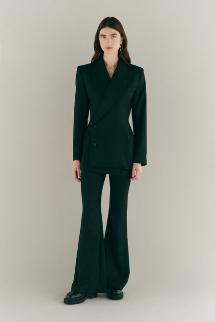 Black Wool Fit & Flare Trouser